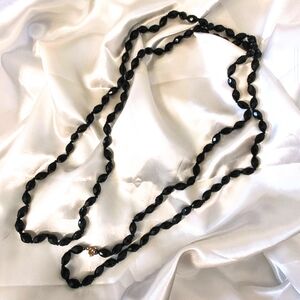 Vintage Black Spinel Bicone Faceted Hand Knotted 48 In Necklace